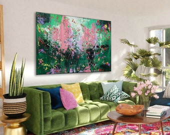 Green Abstract Painting On Canvas, Contemporary Wall Art, Extra Large Wall Art ,Abstract on Canvas, Original Paintings, Modern art