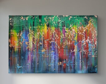 Gran pintura acrílica abstracta: arte mural moderno y colorido (150 x 100 cm)
