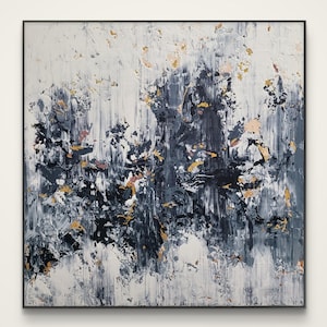Large Abstract Canvas Painting: Textured Acrylic Art, Gold & Gray