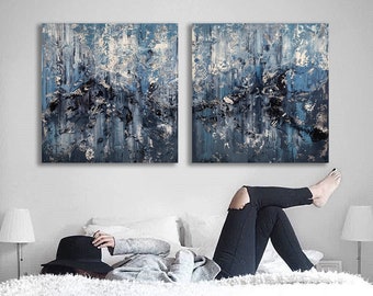 Large Two-Piece Abstract Painting: Modern Wrapped Canvas Art (200x100cm)