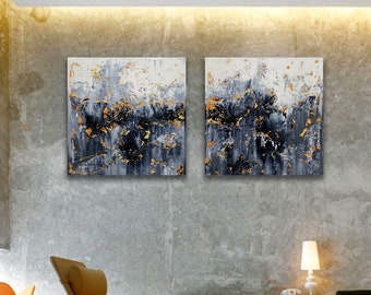 Large Abstract Painting: Two-Piece Modern Wall Art, 200x100cm
