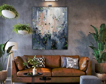 Large Abstract Painting: Original Acrylic Canvas Wall Art (47x39)