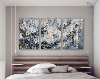 Large Original Abstract Painting . Painting on canvas. Hand Painted Wall Art. acrylic painting . Abstract triptych by artist. abstract art