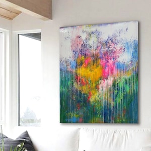 Large Colorful Abstract Painting on Canvas - Modern Wall Art (47x39)