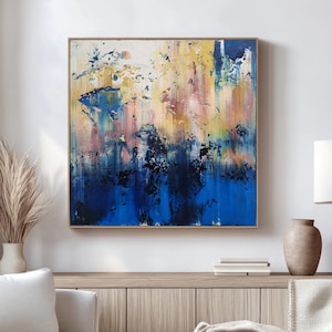 Large Abstract Blue Canvas Painting: Modern Acrylic Art, 100x100cm