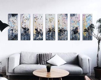 Panoramic Abstract Painting on Canvas: Contemporary Wall Art, 210x80cm