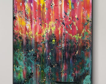 Large Abstract Acrylic Painting on Canvas: Red, Green, Alex Senchenko
