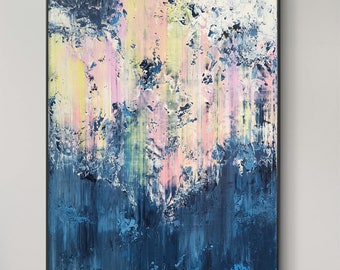 Large Abstract Painting: Blue Acrylic Art on Canvas (150x100cm)