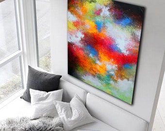 Large Original Abstract Painting: Colorful Textured Canvas Art (59x39)