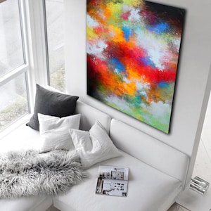 Large Original Abstract Painting: Colorful Textured Canvas Art (59x39)