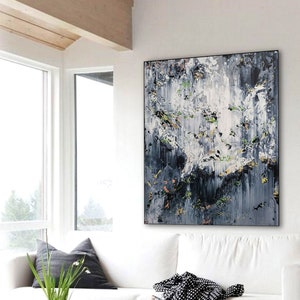 Green Abstract Painting: Large Acrylic Canvas Wall Art (47x39)
