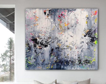 Large Abstract Painting: 47x39 Gray Palette Knife Art