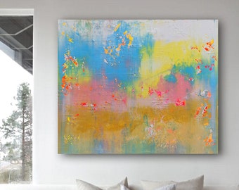 Large Colorful Abstract Painting: 47x39" Modern Wall Art