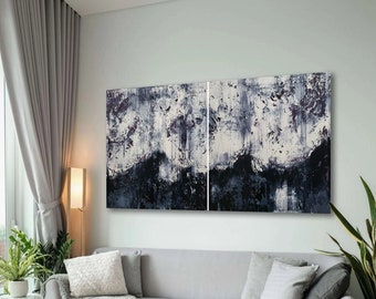 Gran pintura abstracta gris: arte mural moderno y original en lienzo