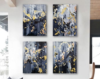 Abstract Paintings Set of 4. Abstract Wall Art, Modern Abstract Paintings, Black and White Abstract Art. Painting for living room