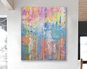 Textured Abstract Painting: Colorful Modern Wall Art (47x39)