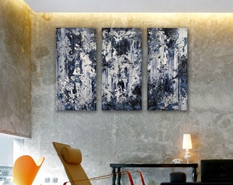 Large Abstract Triptych Painting: Modern Textured Wall Art by Alex Senchenko