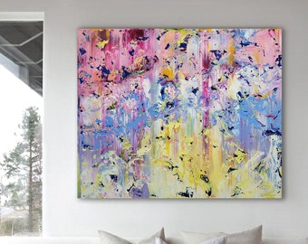 Large Colorful Abstract Painting: Acrylic Oil Canvas Art (120x100cm)