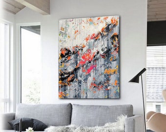 Large Abstract Painting: Original Acrylic Canvas Art (47x39in)