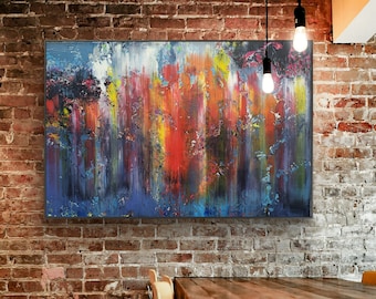Gran pintura abstracta original: arte mural moderno y colorido, 150 x 100 cm