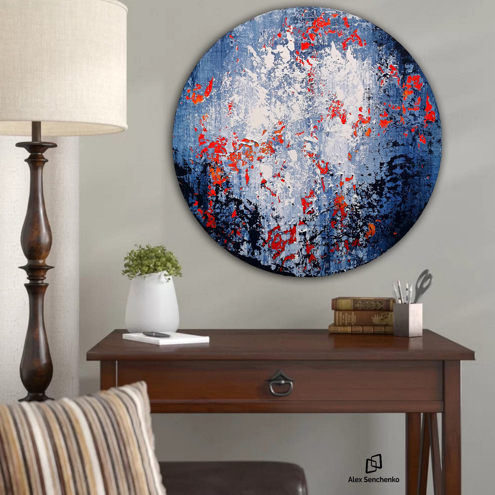 Circular abstract acrylic painting on round stretched canvas. Original  Abstract Painting On Canvas, Contemporary Wall Art, Modern art