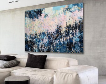 Gran pintura acrílica abstracta: arte contemporáneo de decoración del hogar (180 x 150 cm, lienzo enrollado en tubo)