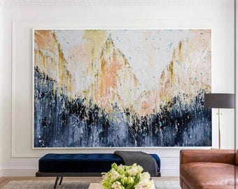 Large Abstract Acrylic Painting: White & Gold Wall Art (225x140cm)