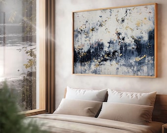 Gran pintura abstracta sobre lienzo: arte acrílico texturizado