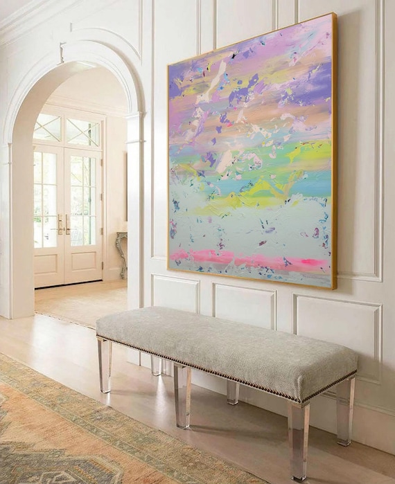 Large Abstract Painting, Pastel Colors, Modern Canvas Art (120x100cm)