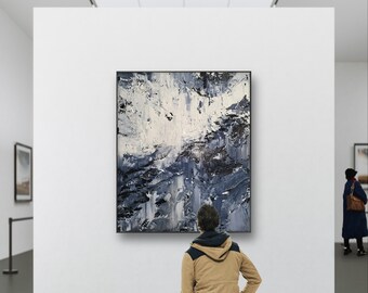 Extra Large Abstract Painting: Gray Modern Wall Art, 47x39