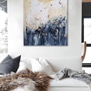 Large Abstract Painting on Canvas: Crimson Gold Acrylic Wall Art (122x91cm)