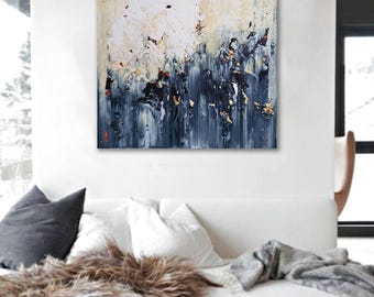 Large Abstract Painting on Canvas: Crimson Gold Acrylic Wall Art (122x91cm)