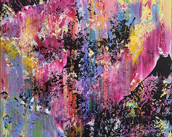 Textured Acrylic Abstract Painting: Modern Colorful Wall Art (100x100cm)