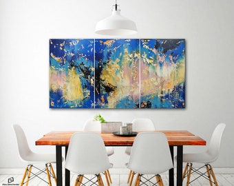 Large Original Abstract Painting . Painting on canvas. Hand Painted Wall Art. acrylic painting . Abstract triptych by artist. abstract art