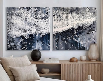Large Abstract Painting: Two-Piece Modern Wall Art on Canvas (200x100cm)