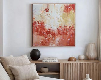 Original Abstract Acrylic Painting on Canvas: Crimson Amber White Wall Art
