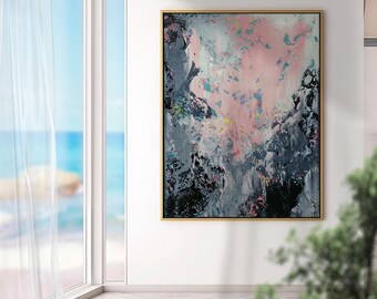 Large Gray Abstract Painting On Canvas - 47x39 Contemporary Art