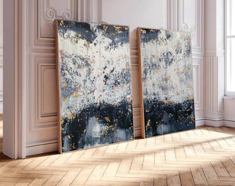 Cuadro abstracto de gran formato: Obra de arte mural moderna de dos piezas, 200 x 120 cm.