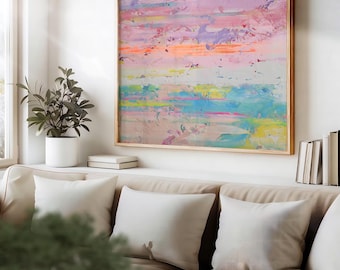 Pastel Sunset Abstract Painting: Large Modern Textured Canvas Art
