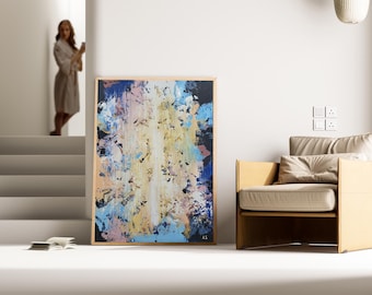 Large Abstract Texture Painting: Blue, Gold, and Cream Canvas Art (150cm x 100cm)