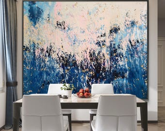 Gran cuadro abstracto acrílico con técnica impasto sobre lienzo: 200 x 150 cm. Arte para la decoración del hogar.