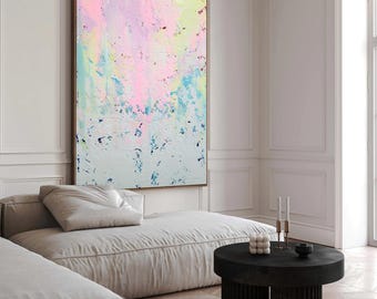 Gran pintura acrílica abstracta: colores pastel, arte mural moderno