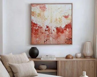 Original Abstract Acrylic Painting: Textured Warm Hues, 100x100cm