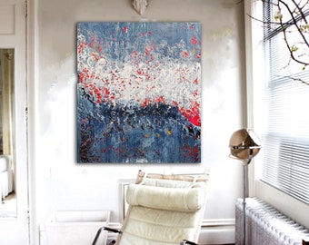 Gray Abstract Painting: Large Modern Wall Art on Canvas (47x39)