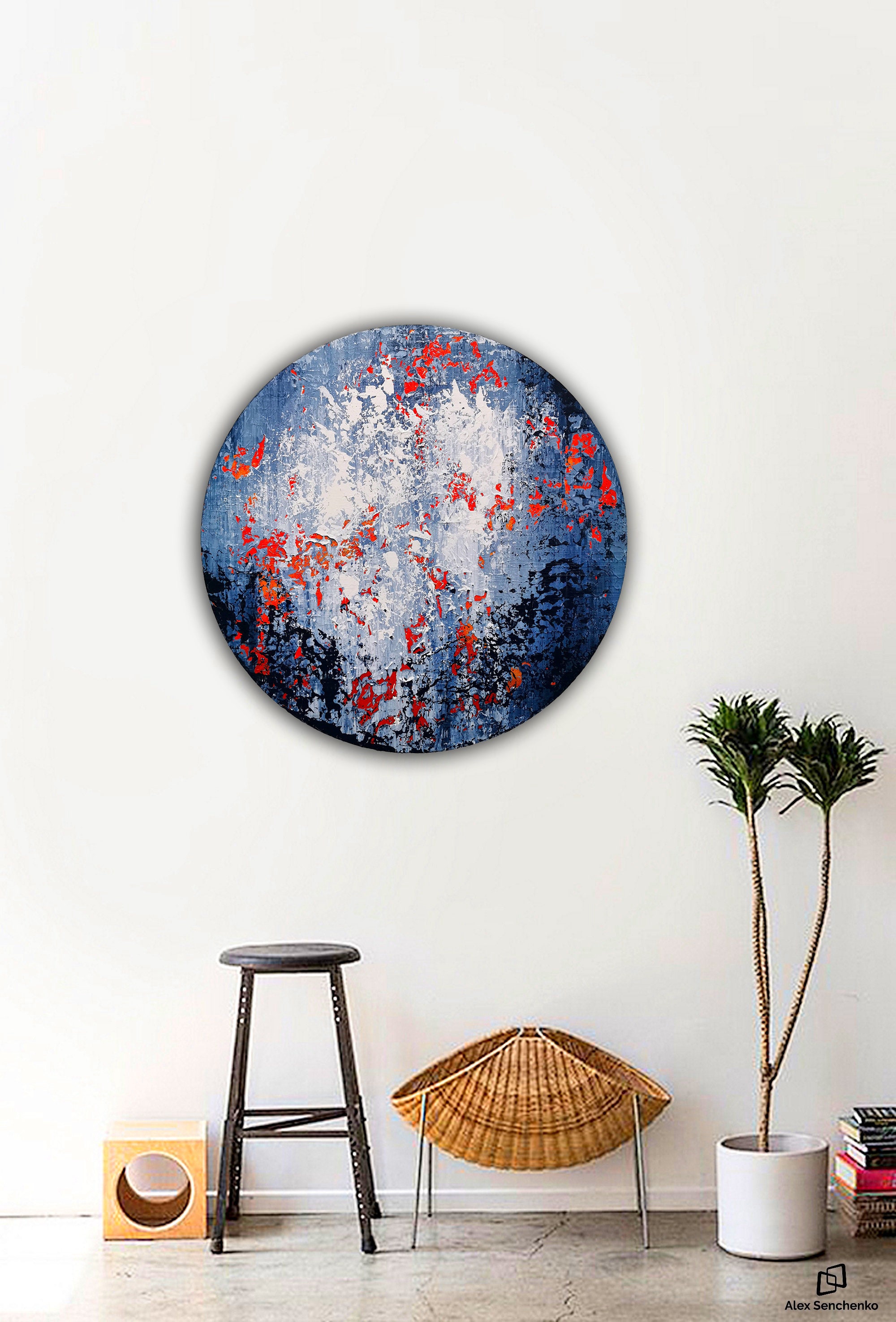 Circular abstract acrylic painting on round stretched canvas. Original  Abstract Painting On Canvas, Contemporary Wall Art, Modern art