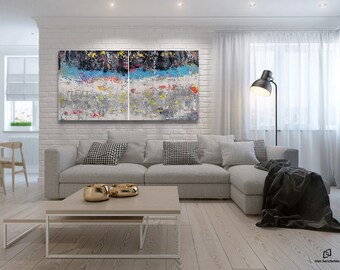 Large Two-Panel Abstract Painting: Modern Acrylic Canvas Art (180x90cm)