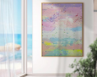Pastel Sunset Abstract Painting: Large Acrylic Canvas Wall Art
