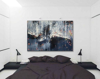 Gray Abstract Painting On Canvas: Extra Large Modern Wall Art