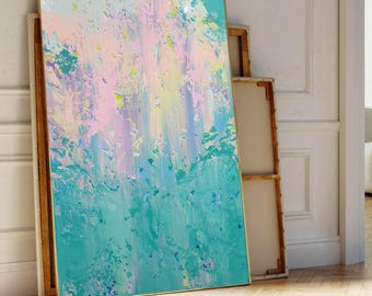 Large Abstract Acrylic Painting on Canvas: Modern Pastel Wall Art
