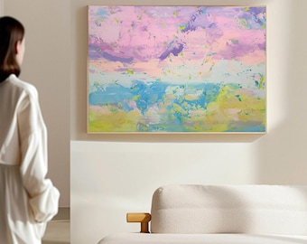 Large Abstract Painting On Canvas: Modern Textured Wall Art / Pastel Landscape